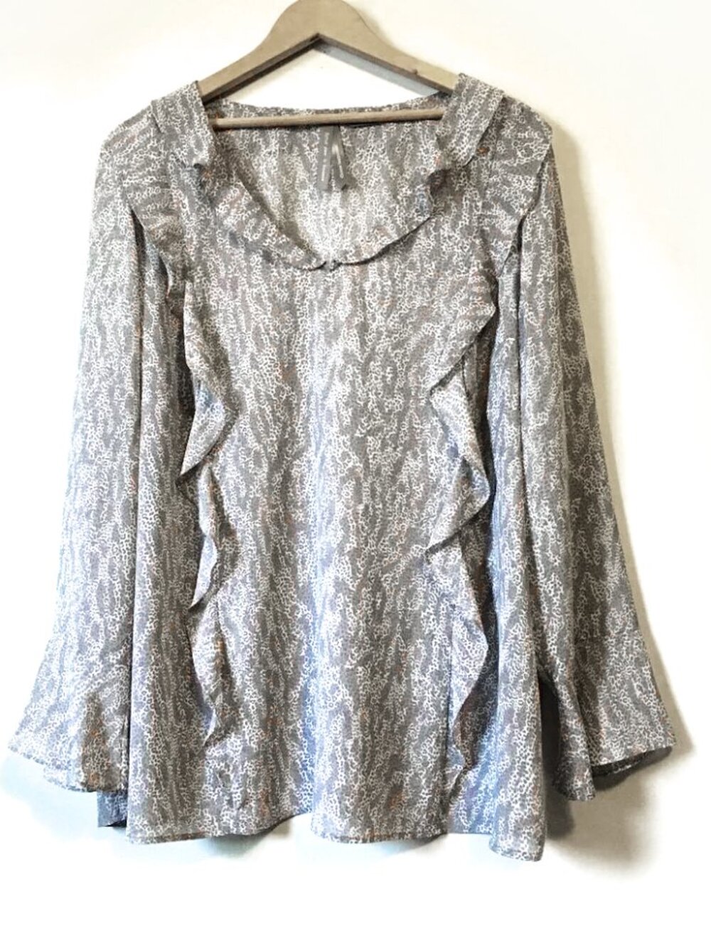 Penningtons Micro Leopard Rosette Print Ruffled Bell Sleeve Blouse 1X